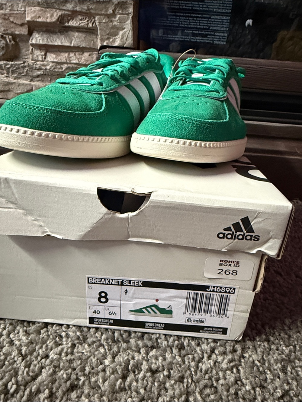 adidas Kids Bright Green Sneakers with White Stripes